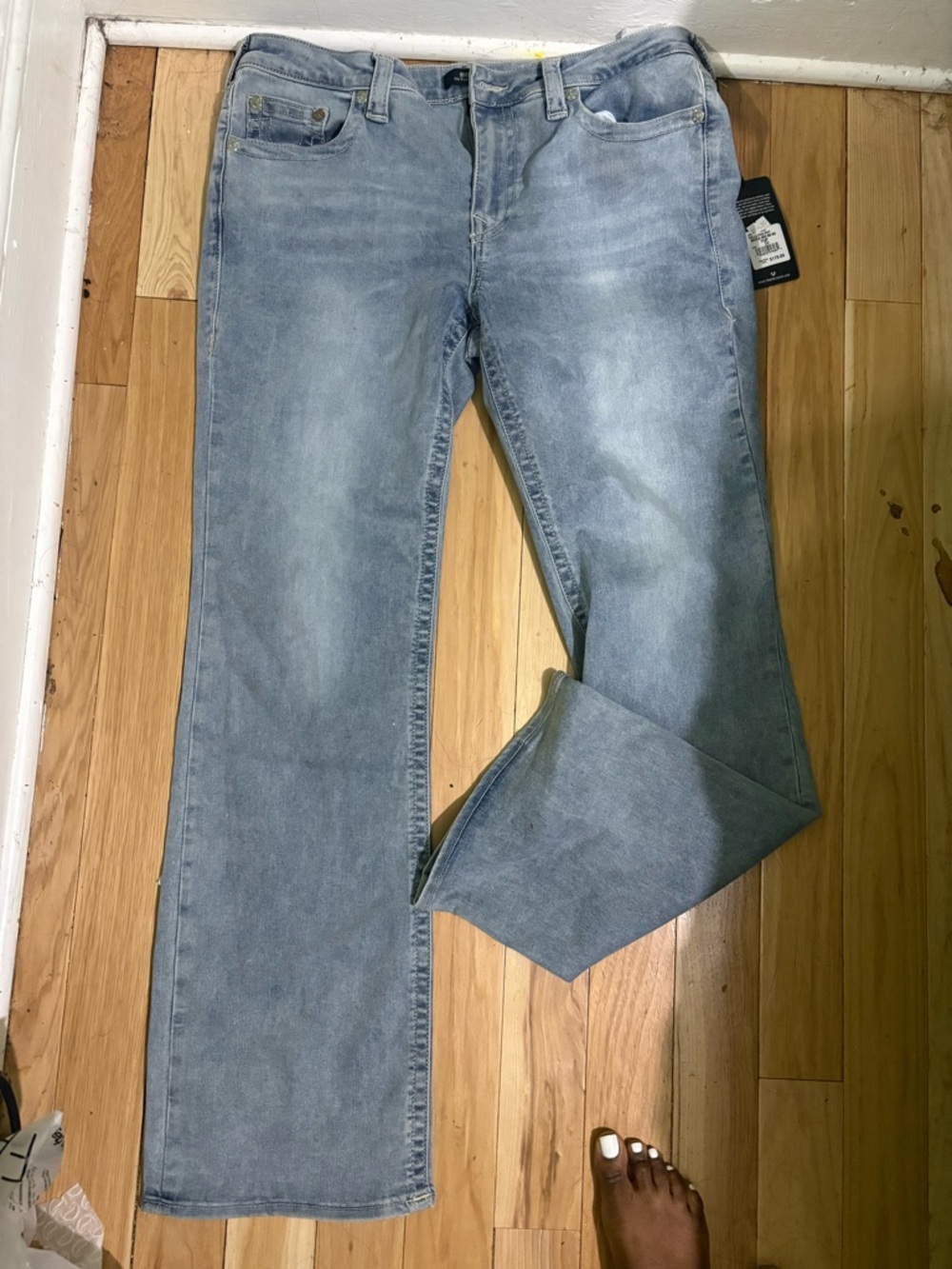 True Religion Women's Straight Jeans in Light Blue Wash